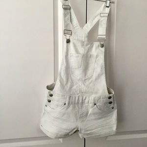 Distressed white Denim Overall Shorts